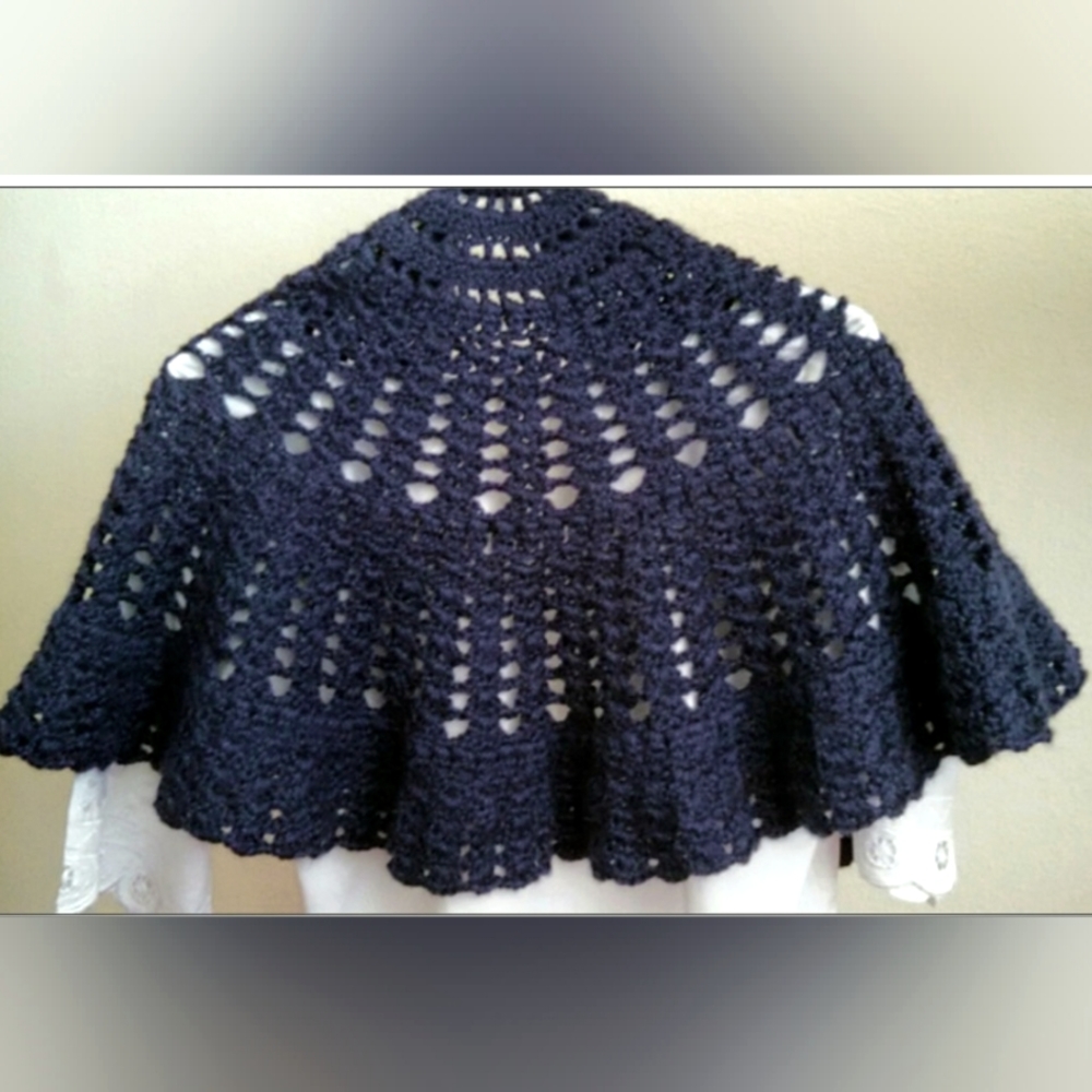 Handmade Crochet Shawl Shrug Wrap Bolero Cropped Blue color